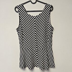 Banana Republic Stripe Peplum Top Black White 14